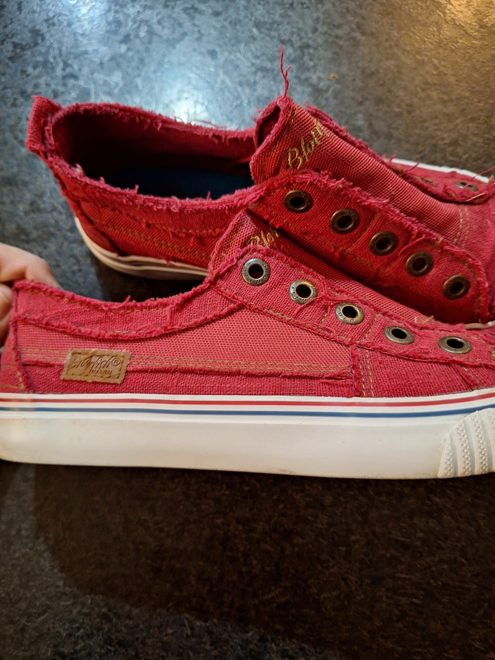 Blowfish Red Frayed Canvas Slip-On Sneakers